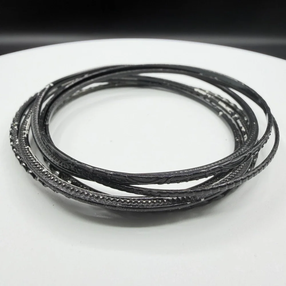 Black Textured Bangle Bracelet Set Stack Gothic Boho Layering Fashion 7 Pcs